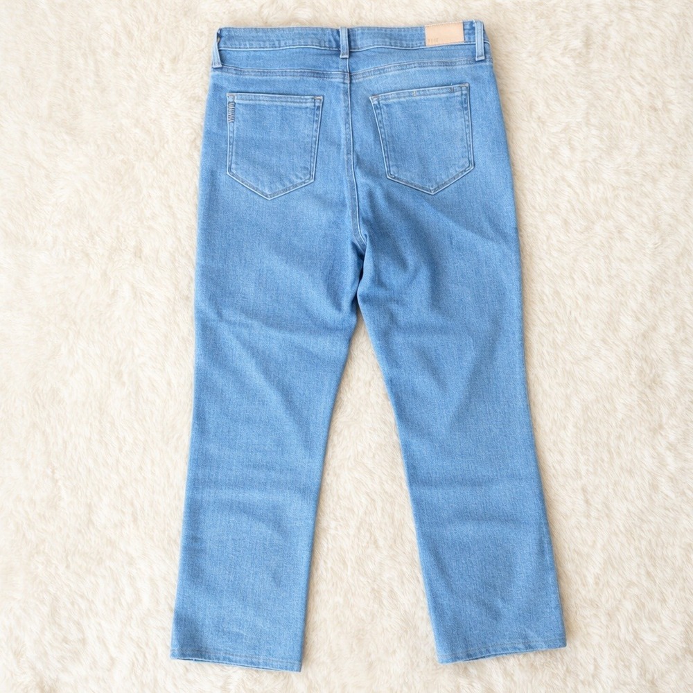 PAIGE Cindy Straight Leg Jeans 32 Light Wash Blue Stretch Denim High Rise 90s - Picture 3 of 5